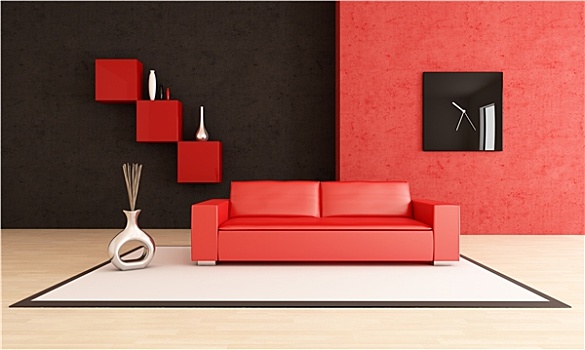 现代,红色,黑色,客厅