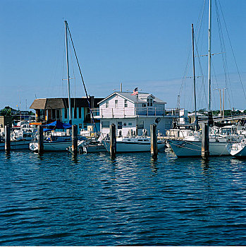 船屋,帆船,排,城市,码头,基韦斯特,佛罗里达,美国