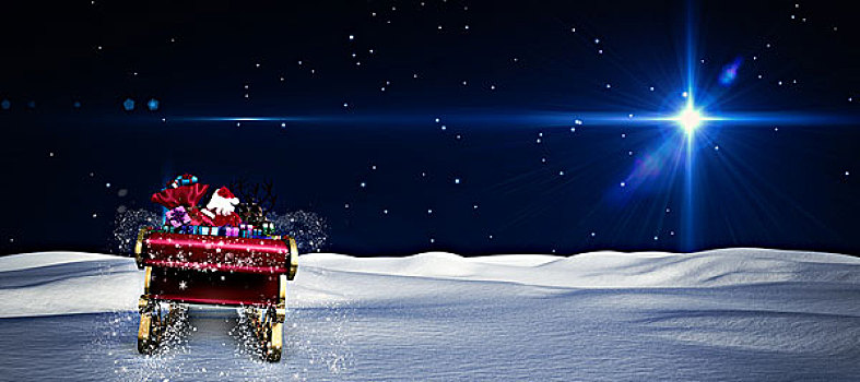 合成效果,图像,圣诞老人,飞,雪撬,鲜明,星,夜空