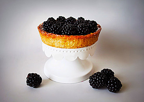 黑莓,馅饼,展示,盘子,玻璃,圆顶