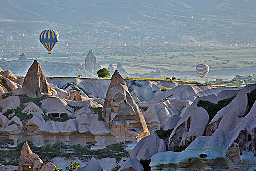 早晨,日出,城堡,卡帕多西亚,中心,土耳其,热气球