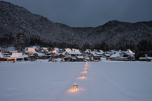 雪,元宵节,传统,房子,京都府,日本