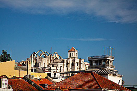 葡萄牙,里斯本,风景,屋顶,上方,城镇,教堂