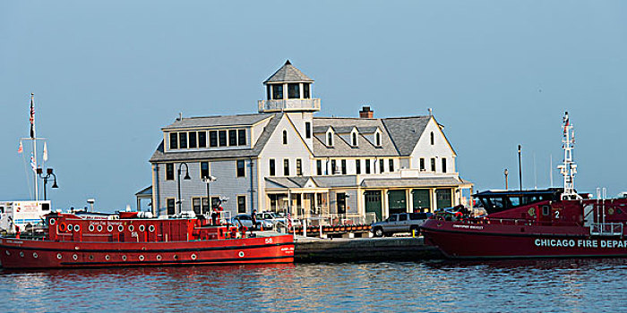建筑,红色,船,水,芝加哥,伊利诺斯,美国