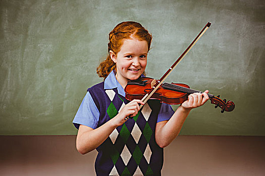 可爱,小女孩,演奏,小提琴,教室