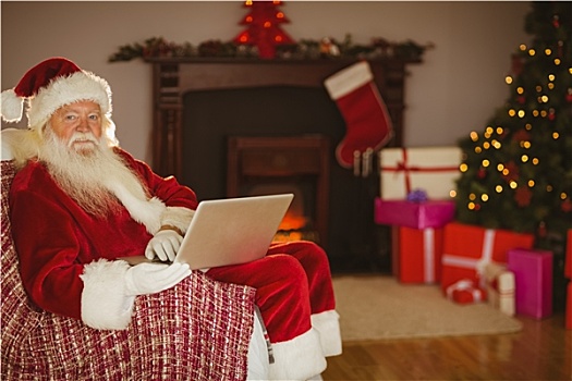 圣诞老人,使用笔记本,沙发,圣诞节