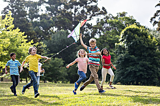 高兴,孩子,玩,风筝,公园