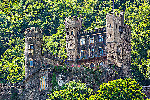 特写,中世纪,城堡,悬崖,莱茵河,泰斯汀绍森,德国