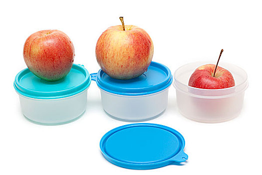 三个,苹果,塑料罐