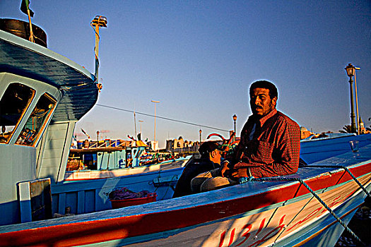 的黎波里,利比亚,埃及人,男人,姿势,照片,渔船