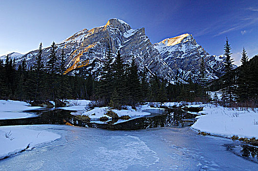 冰,冬天,河流,攀升,卡纳纳斯基斯县,艾伯塔省,加拿大