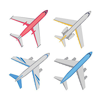客机,俯视,象征,彩色,喷气式飞机,风格,矢量,插画,隔绝,白色背景,背景,现代,飞机,运输,概念,象形图,标识,设计