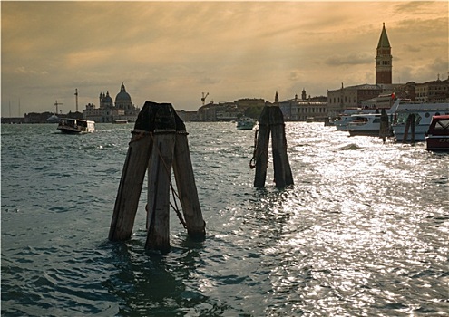 日落,上方,威尼斯