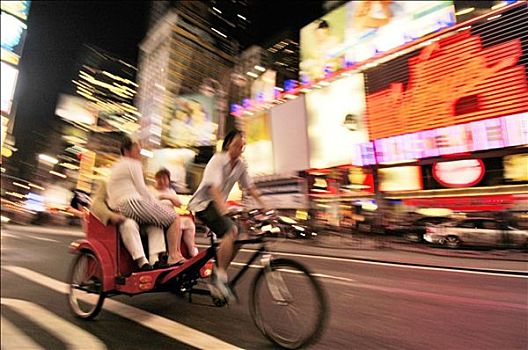 人力三轮车,时代广场,夜晚,纽约,美国
