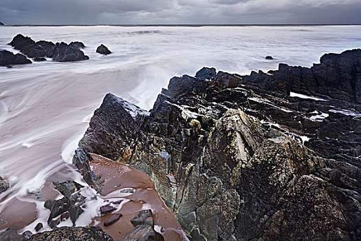 长时间曝光,海洋,石头,德文郡,英国
