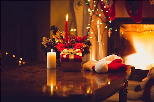 照片,燃烧,蜡烛,壁炉,圣诞节