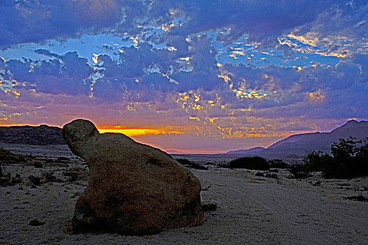 郁闷,日落,云,岩石,区域,纳米比亚,达马拉兰
