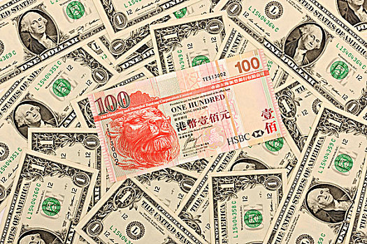 香港,美元,货币,卧,上面,美国,钞票