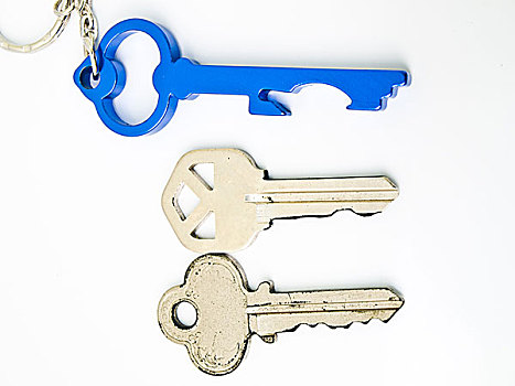 情侣,钥匙,蓝色,不锈钢,钥匙链,隔绝,白色背景,背景