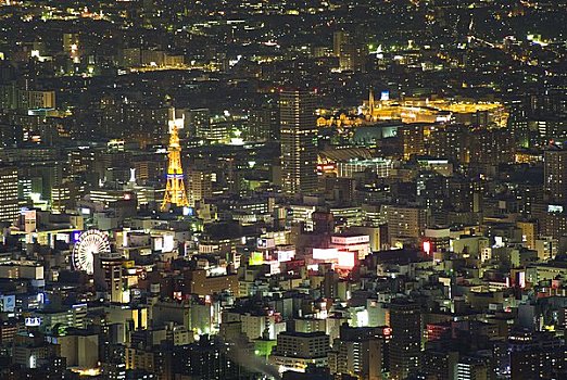 城镇风光,札幌,山,夜晚