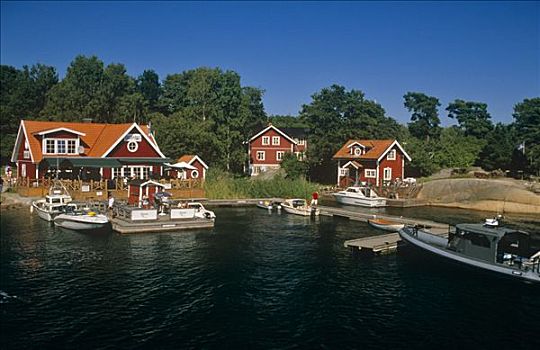 瑞典,斯德哥尔摩群岛,岛屿,特色,护墙板,船舱,房子,线条,岸边