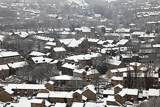 英格兰,兰开夏郡,积雪,屋顶