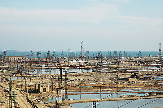 油,钻架,靠近,巴库,阿塞拜疆