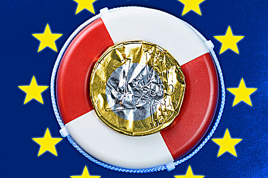欧元硬币,褶皱,箔,欧盟盟旗,象征,救助,欧元