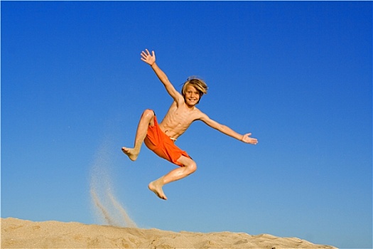 孩子,跳跃,玩,海滩,暑假,假日