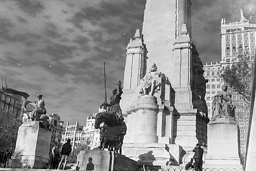 堂吉诃德,雕塑,倒影,马德里,西班牙