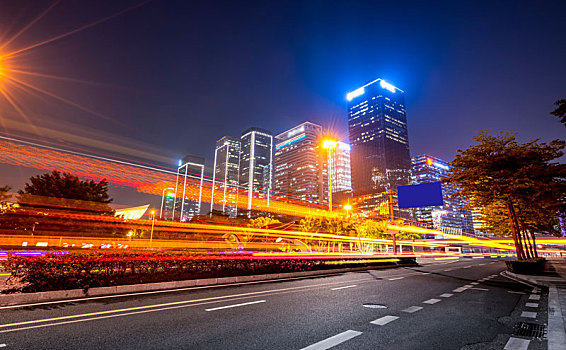 上海cbd街道车流光影轨迹夜景
