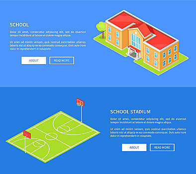 学校,体育场,教育,3d,矢量,插画,篮球,场地,建筑,隔绝,蓝色背景,海报