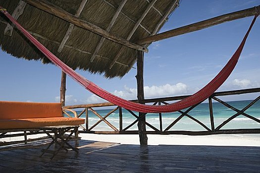 吊床,会客区,海滩,墨西哥