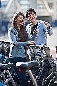 年轻,情侣,自行车