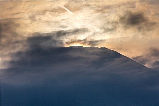 山,富士山,日落,湖