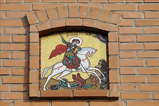 东正教,象征,圣乔治,红砖,墙壁