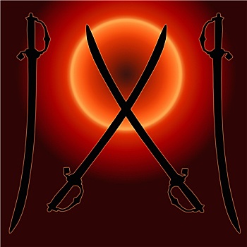 盾徽,日落,剑,剪影