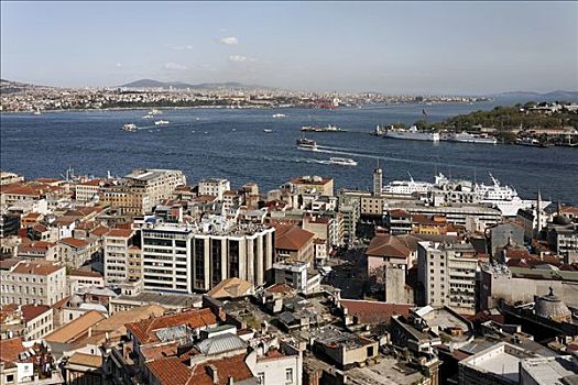 全景,上方,屋顶,博斯普鲁斯海峡,金角湾,伊斯坦布尔,土耳其