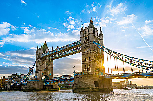 塔桥,上方,泰晤士河,日落,伦敦,英格兰,英国,欧洲