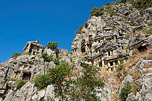 石头,陵墓,米拉,青绿色,海岸,土耳其