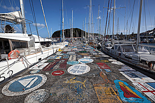 水手,涂绘,码头,墙壁,港口,岛屿,法亚尔,亚速尔群岛,葡萄牙,欧洲