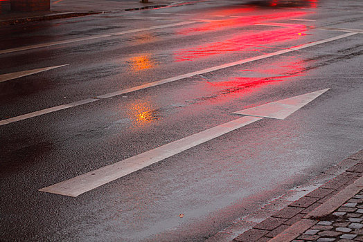 雨水,街道,指向标,雨,黄昏,不莱梅,德国,欧洲