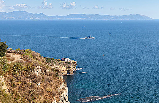 那不勒斯湾,全景,风景,老,房子,岩石海岸