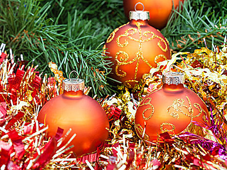 橙色,圣诞节,彩球,红色,闪亮装饰物,圣诞树