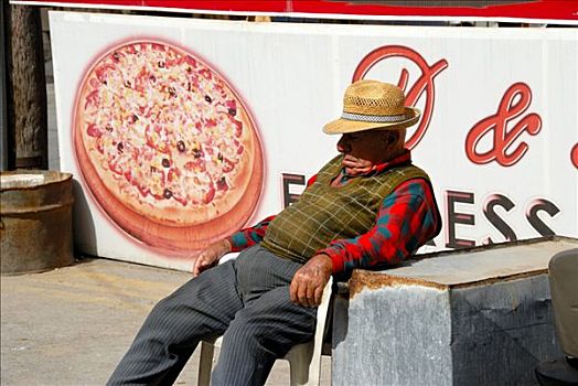 老人,帽子,休息,比萨饼,签到,老城,塞浦路斯北部