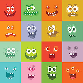 微笑,怪物,高兴,细菌,牙齿,大眼睛,嘴,矢量,卡通,有趣,插画,风格,设计,友好,病毒,脸