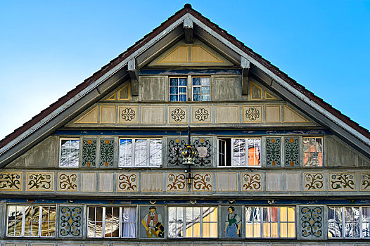 山墙,涂绘,房子,阿彭策尔,瑞士,欧洲