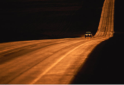 汽车,公路,日落,艾伯塔省,加拿大