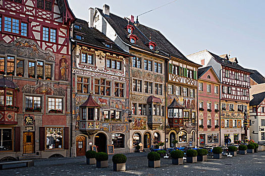 壁画,建筑,市政厅广场,莱茵,沙夫豪森,瑞士,欧洲