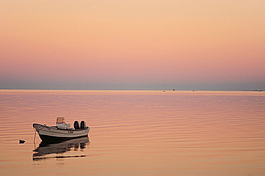 马达加斯加,粉色,日出,小船,海洋